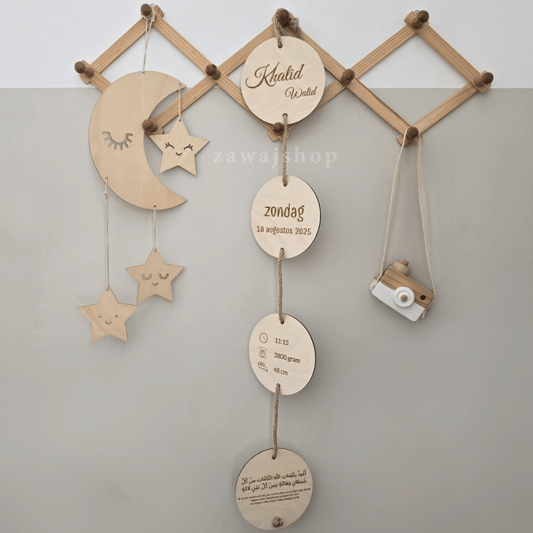 Gepersonaliseerd Houten Geboorteplak – 4 Cirkels