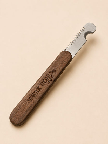 Siwak Cutter with rosewood handle, shown close up