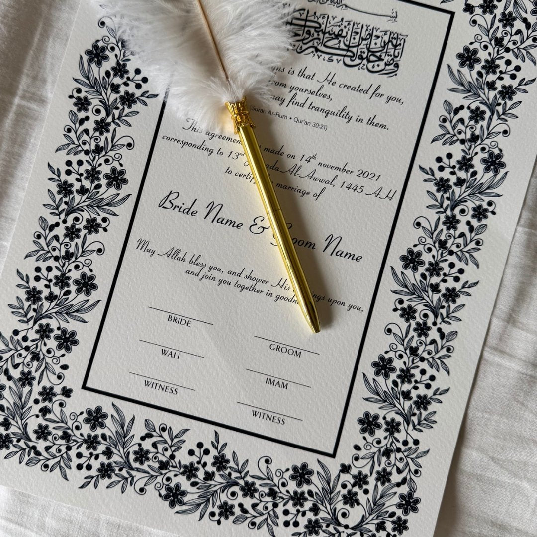 Sfeerfoto Zara's Blessing Nikkah certificaat met veren pen